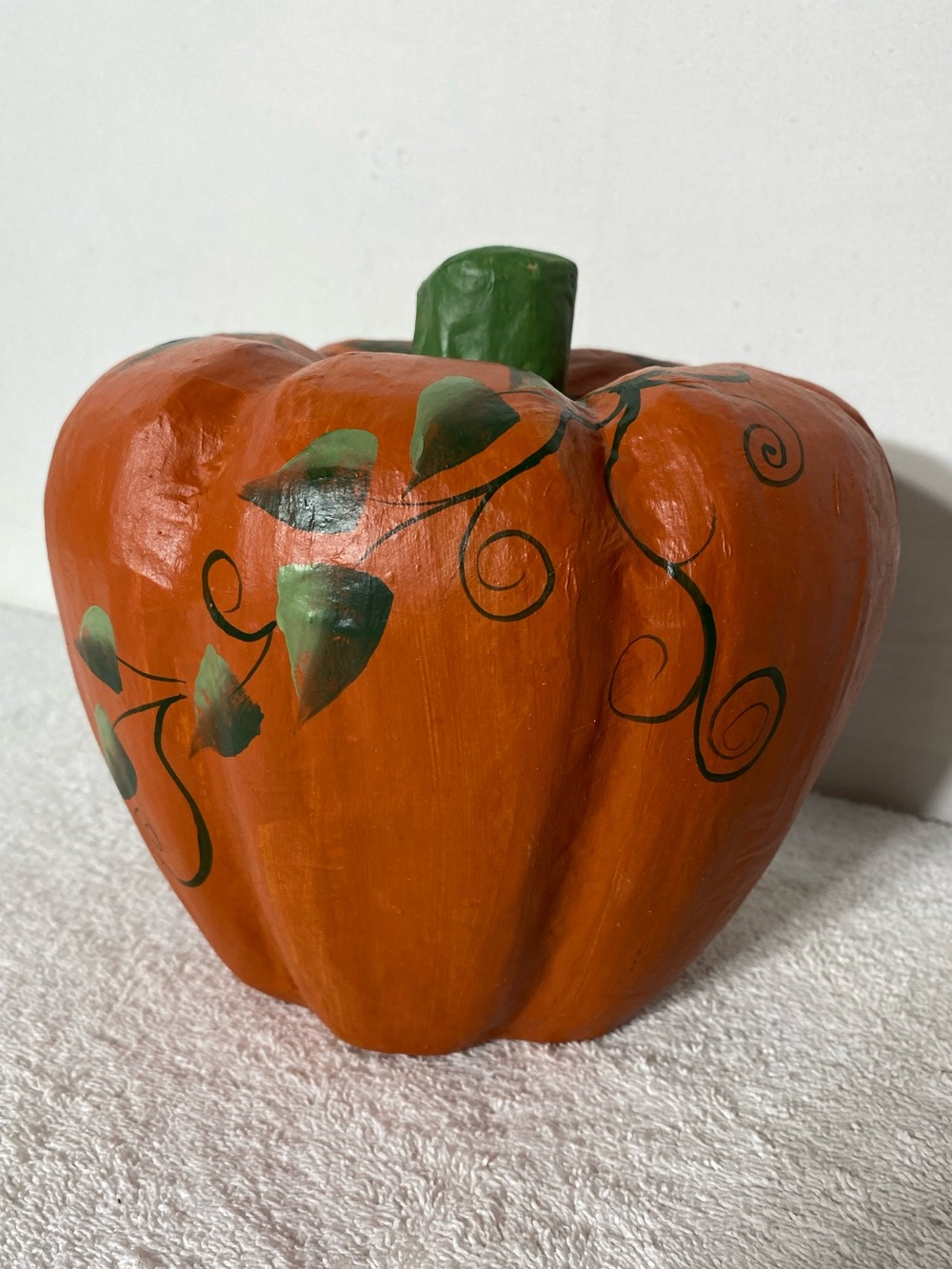 Vintage ‘98 Hand Made Paper Mache Decorative Pumpkin with Leaf Vines